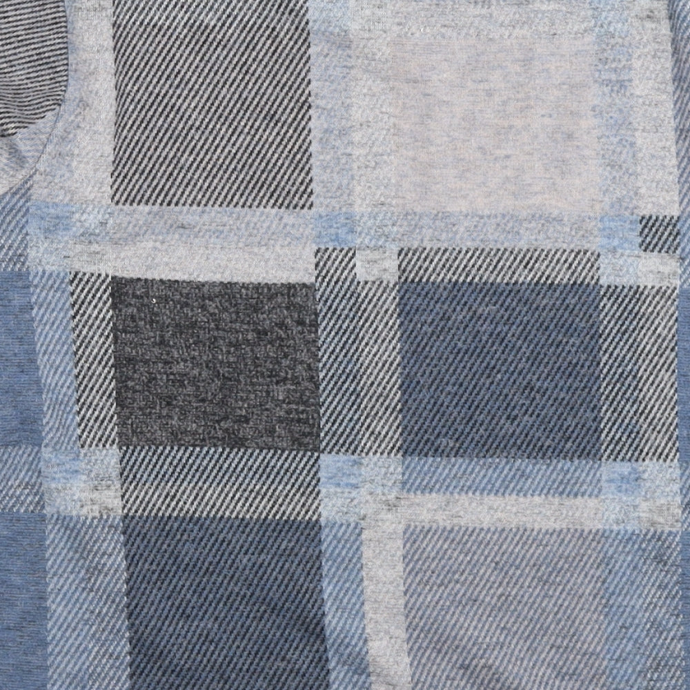 Marks and Spencer Womens Blue Check Polyester Basic Blouse Size 12 Round Neck