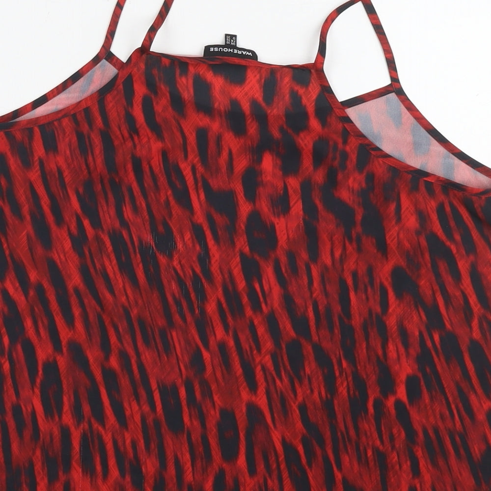 Warehouse Womens Red Animal Print Polyester Camisole Tank Size 10 Round Neck - Leopard Print