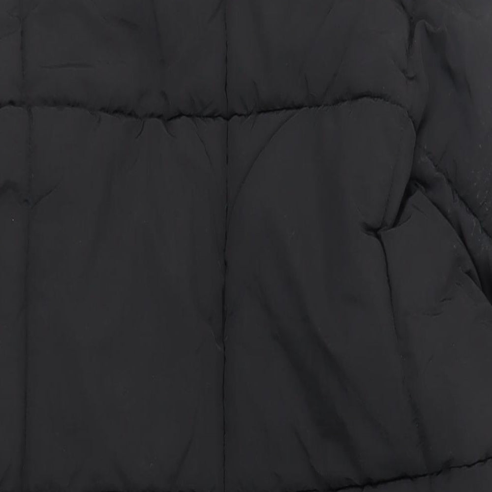 Missguided Womens Black Quilted Coat Size 14 Zip - Hooded