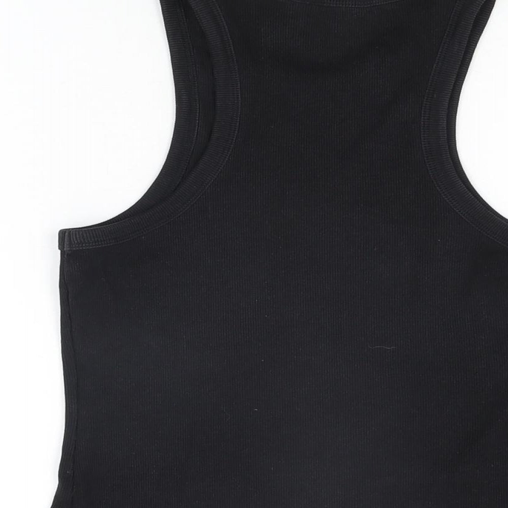 New Look Womens Black Cotton Basic Tank Size 12 Round Neck