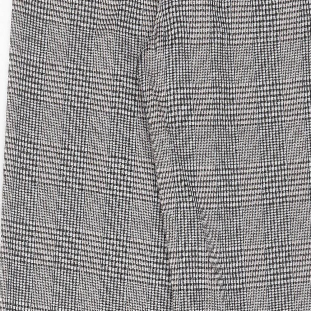 Marks and Spencer Womens Grey Plaid Polyester Trousers Size 10 L29 in Regular Drawstring