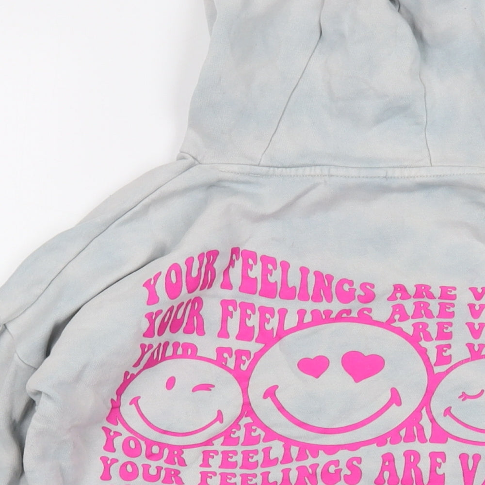 Smiley World Girls Blue Cotton Pullover Hoodie Size 9-10 Years Pullover