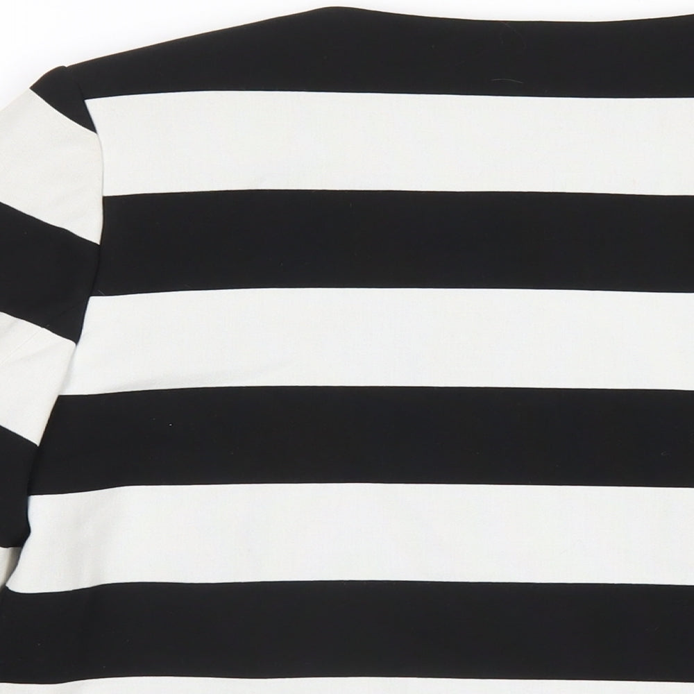 Marks and Spencer Womens Black Striped Jacket Size 10 Snap