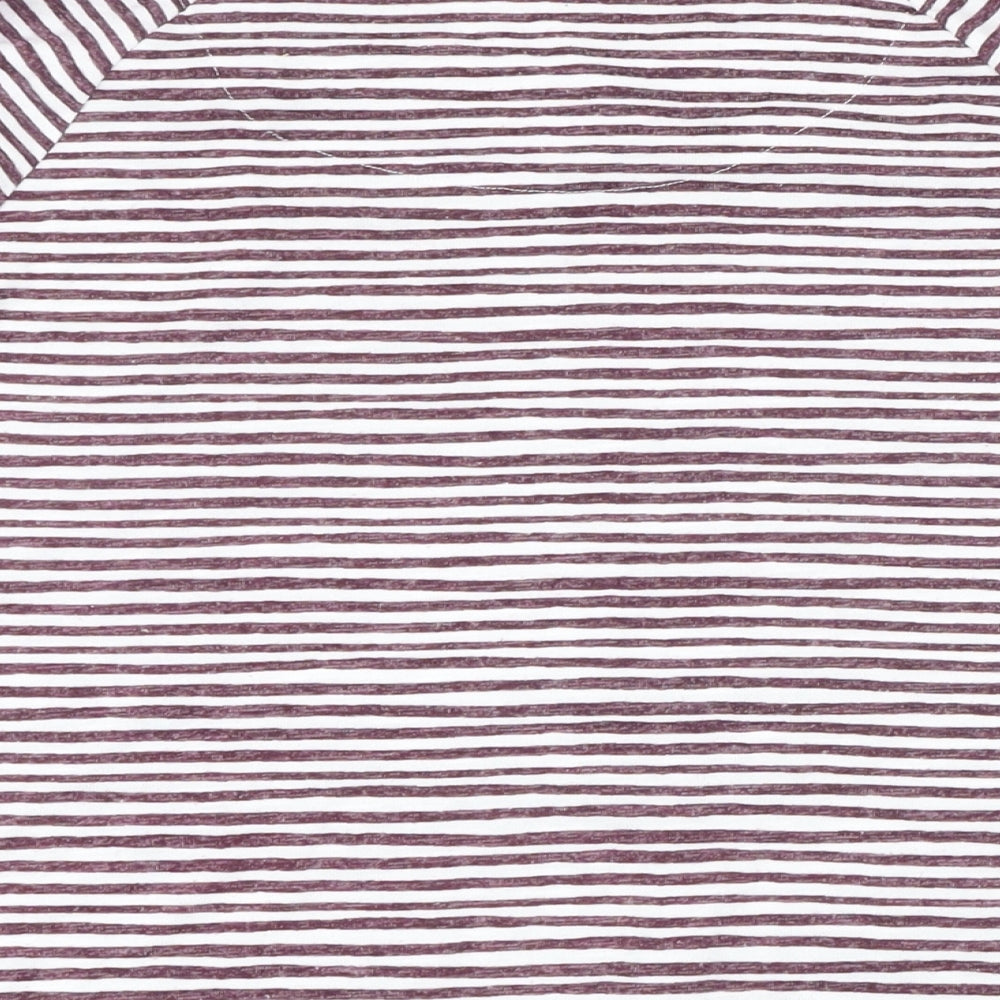 Marks and Spencer Womens Purple Striped Polyester Basic T-Shirt Size 10 Boat Neck