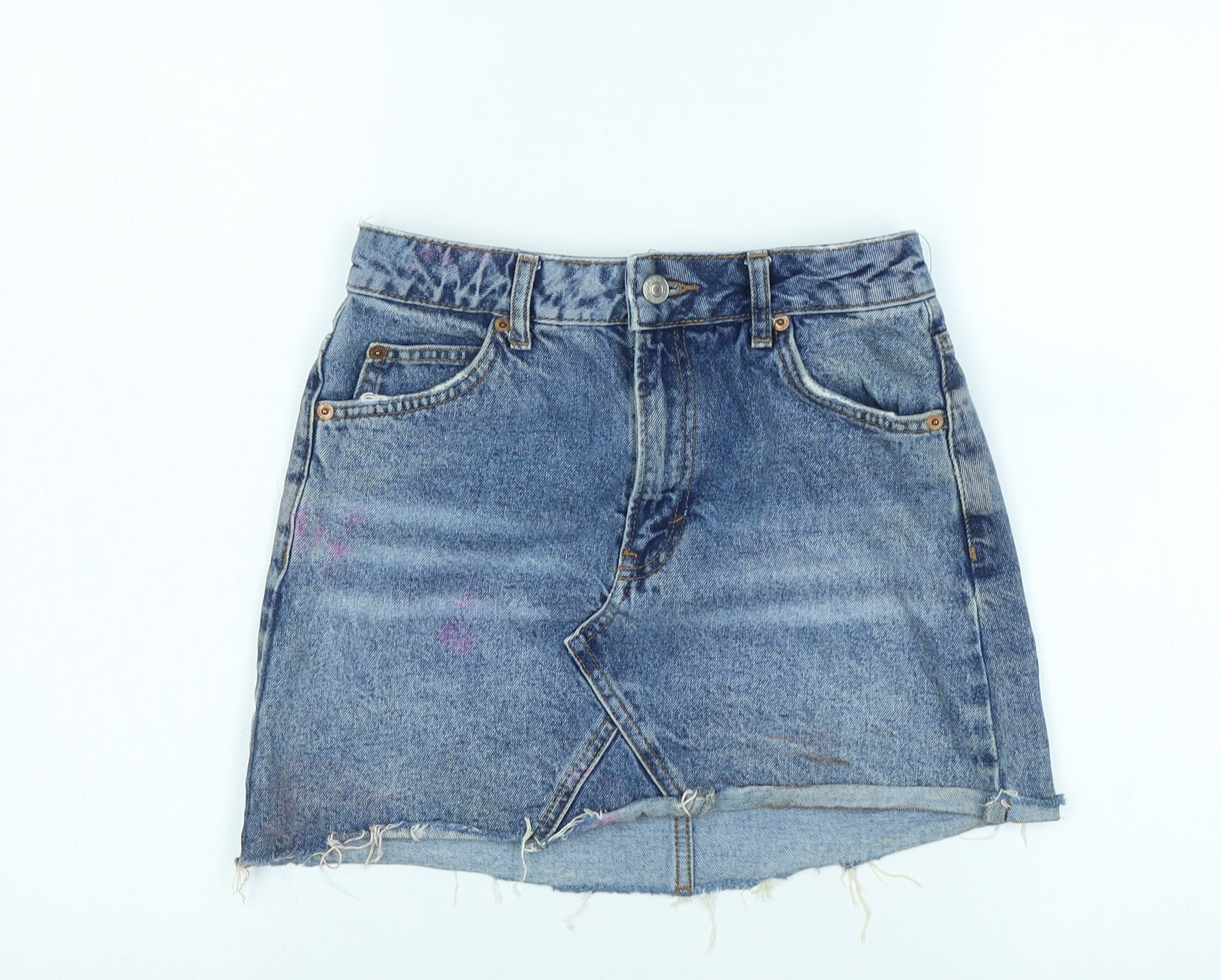 Topshop Womens Blue Cotton A-Line Skirt Size Zip – Preworn