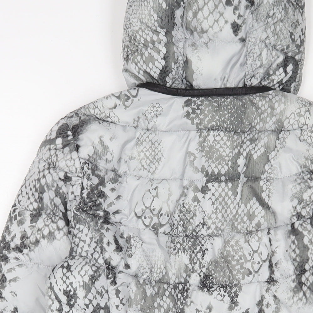 Sandwich Womens Grey Animal Print Puffer Jacket Jacket Size 8 Zip