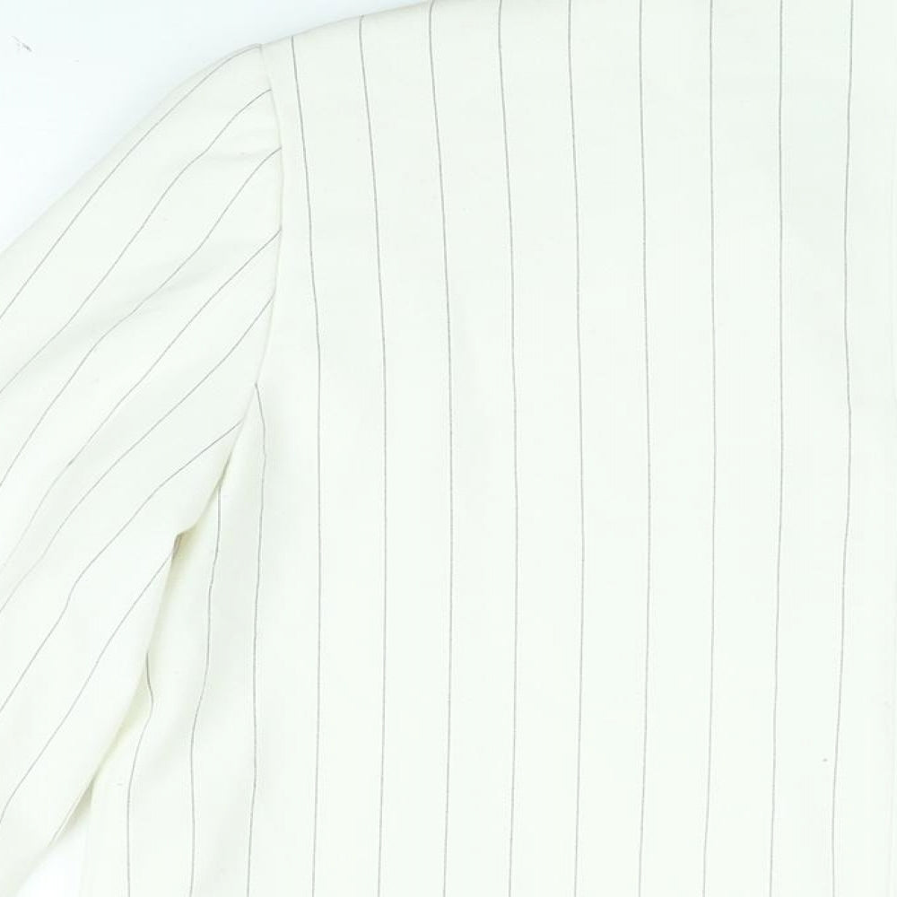 ICHI Womens White Striped Jacket Blazer Size 10 Button