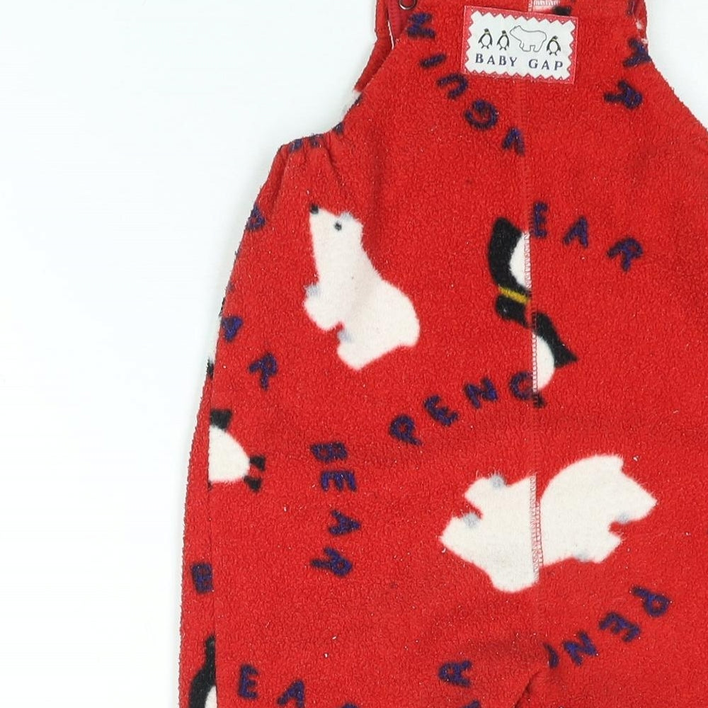 Gap Baby Red Geometric Polyester Dungaree One-Piece Size 18-24 Months Snap - Penguin and Polar Bear Print
