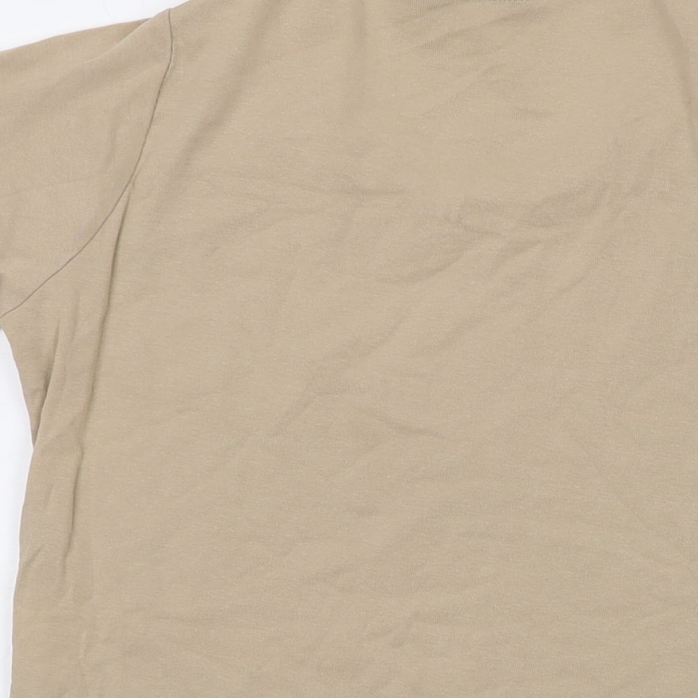 Isle Womens Beige Cotton Basic T-Shirt Size 10 Round Neck