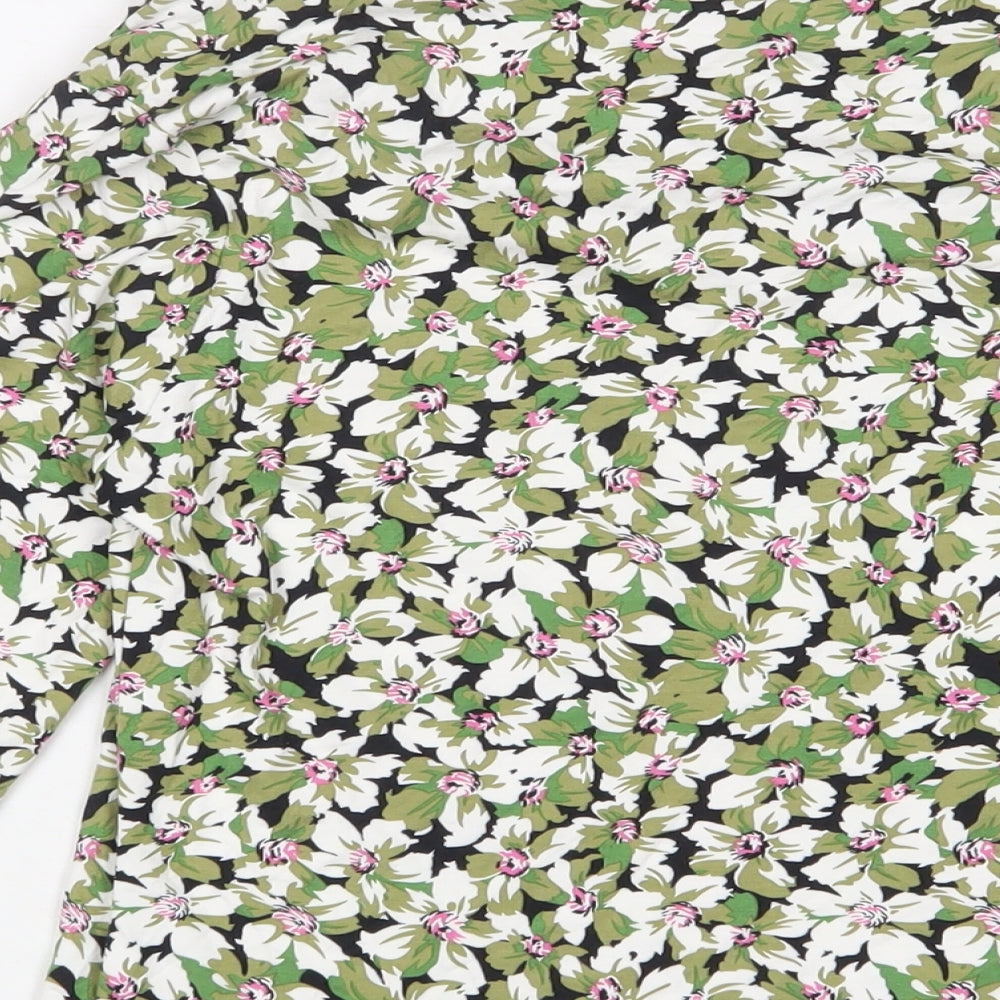 Carr & Westley Womens Green Floral Viscose Basic T-Shirt Size 10 Cowl Neck