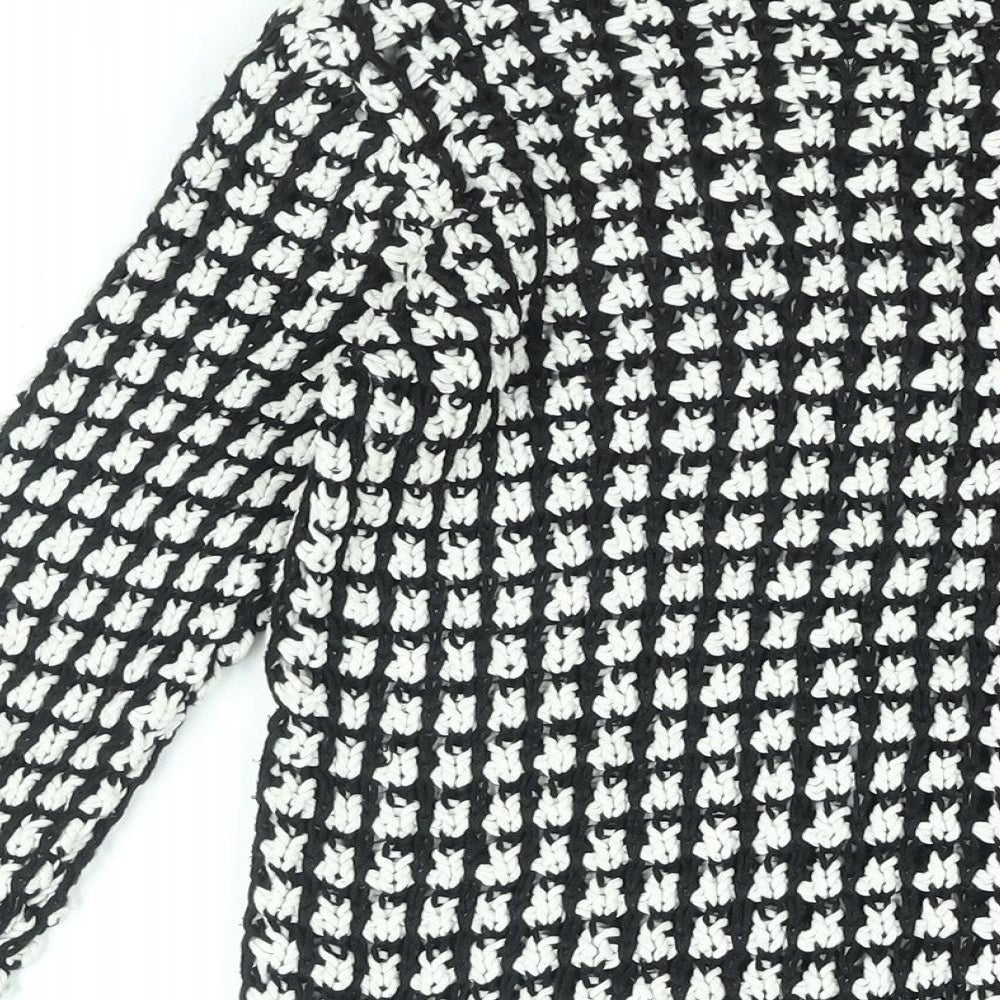 Marks and Spencer Womens Black Round Neck Geometric Cotton Pullover Jumper Size 8