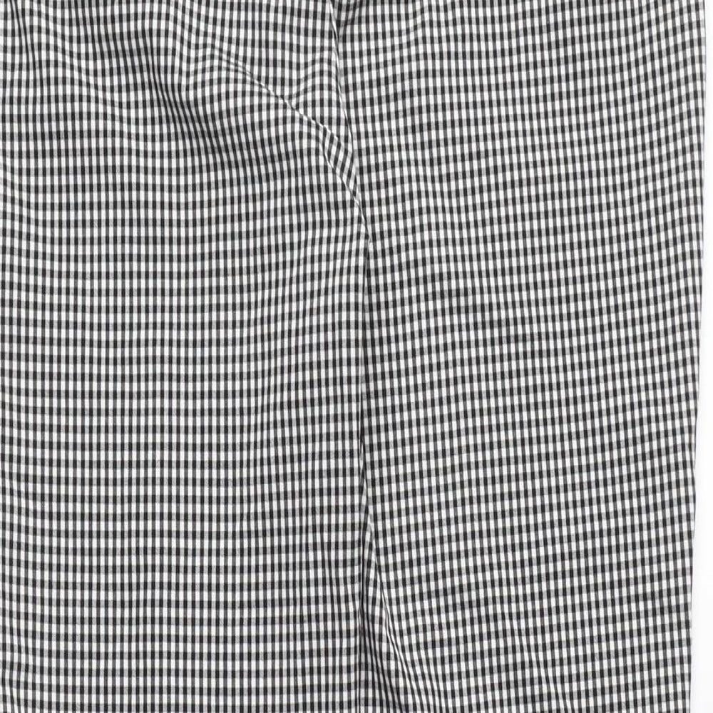 Marks and Spencer Womens Black Check Polyester Trousers Size 8 L28 in Regular Zip