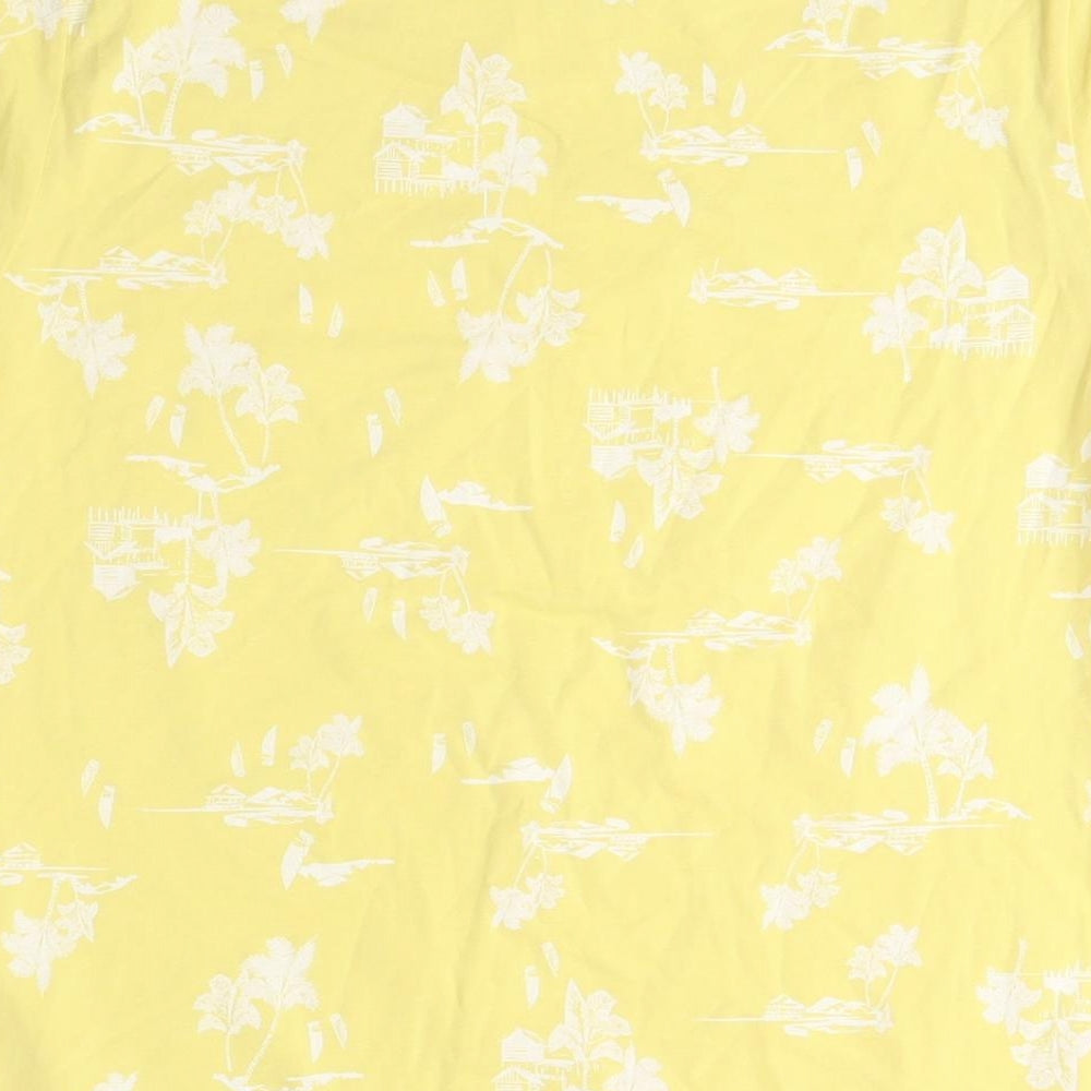 Marks and Spencer Womens Yellow Floral Cotton Basic T-Shirt Size 14 Crew Neck