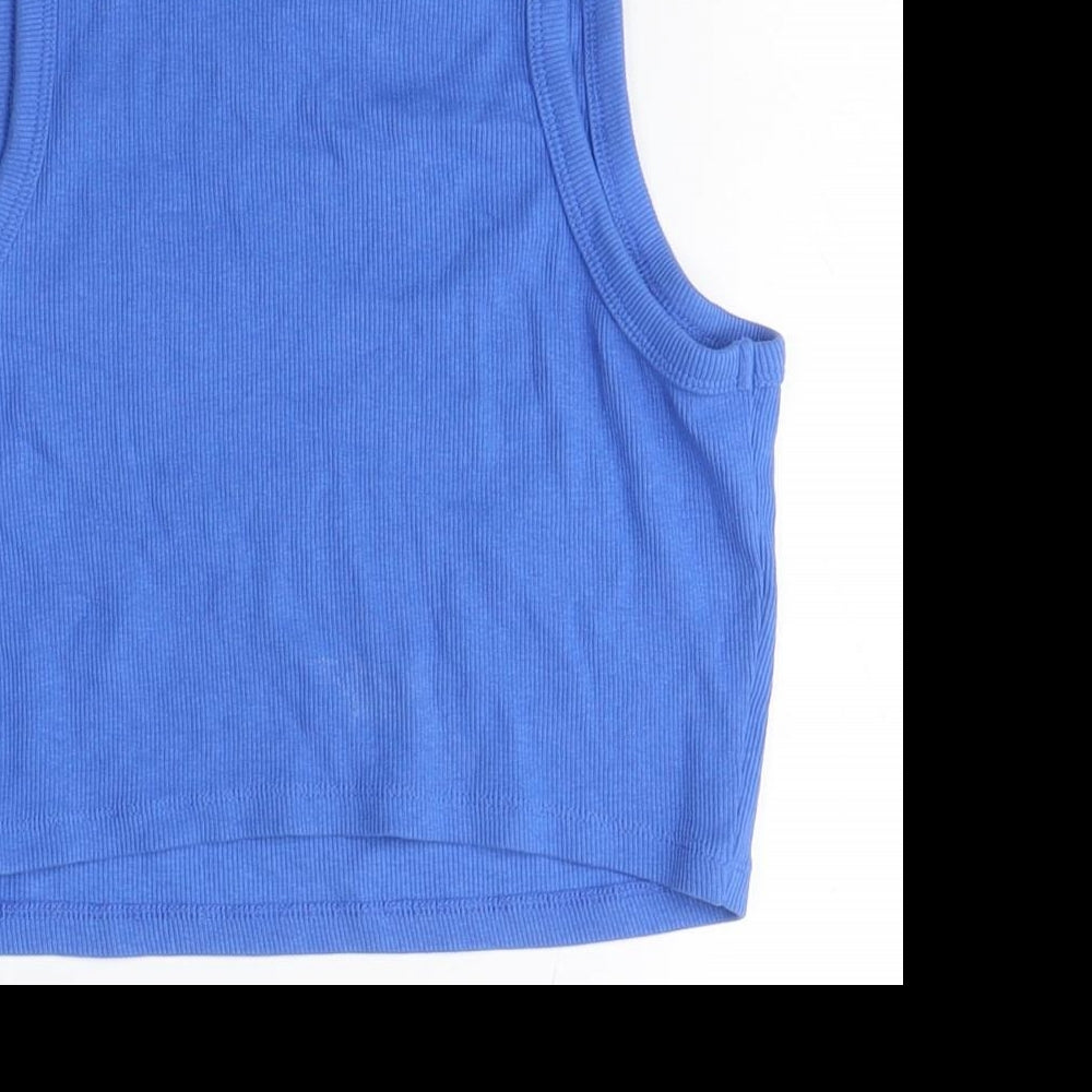 H&M Womens Blue Cotton Cropped T-Shirt Size M Crew Neck