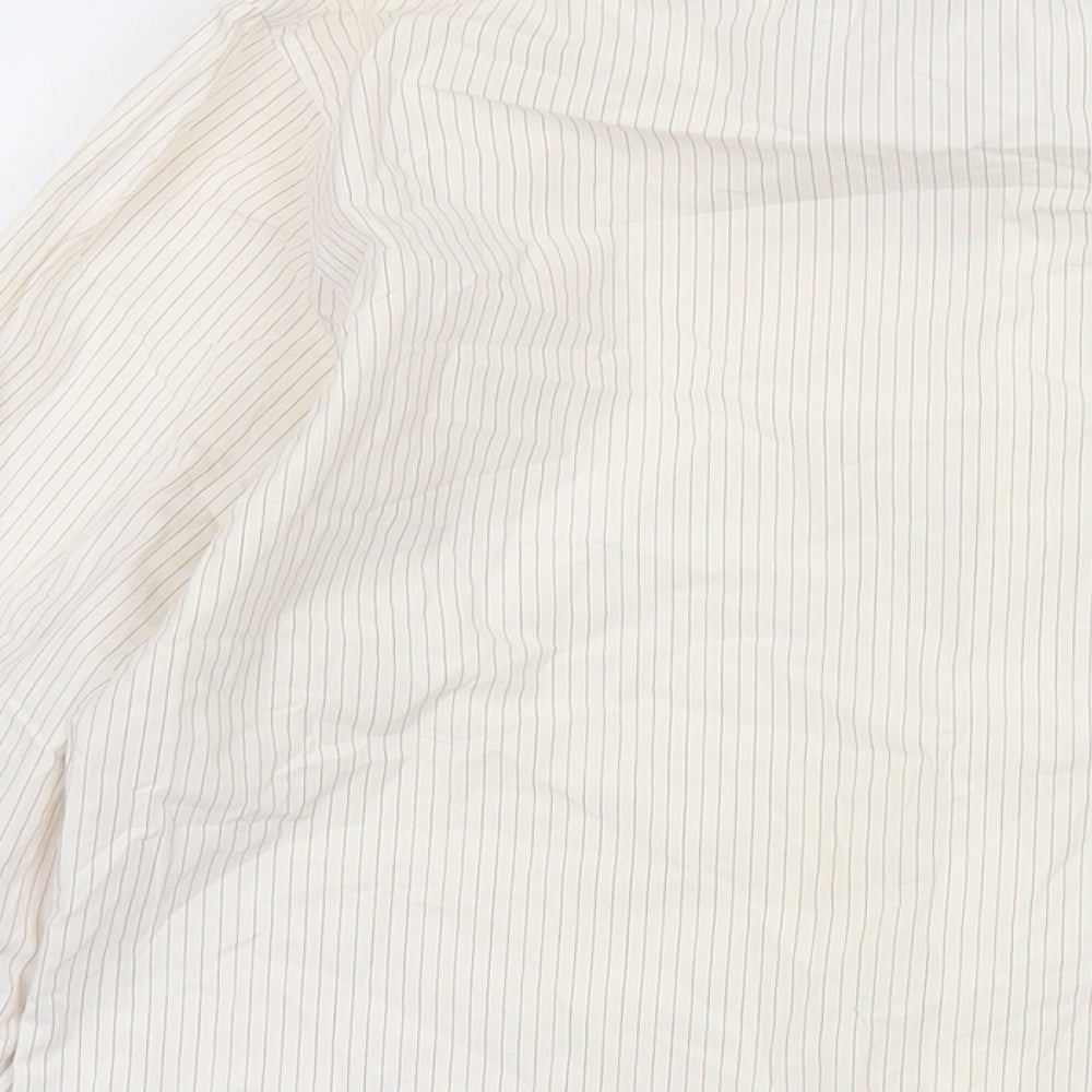 Ungaro Mens Ivory Striped Cotton Button-Up Size 16 Collared Button