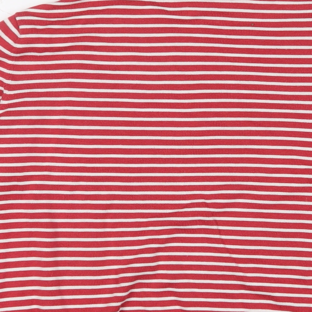 Peter Hahn Womens Red Crew Neck Striped Cotton Pullover Jumper Size 16