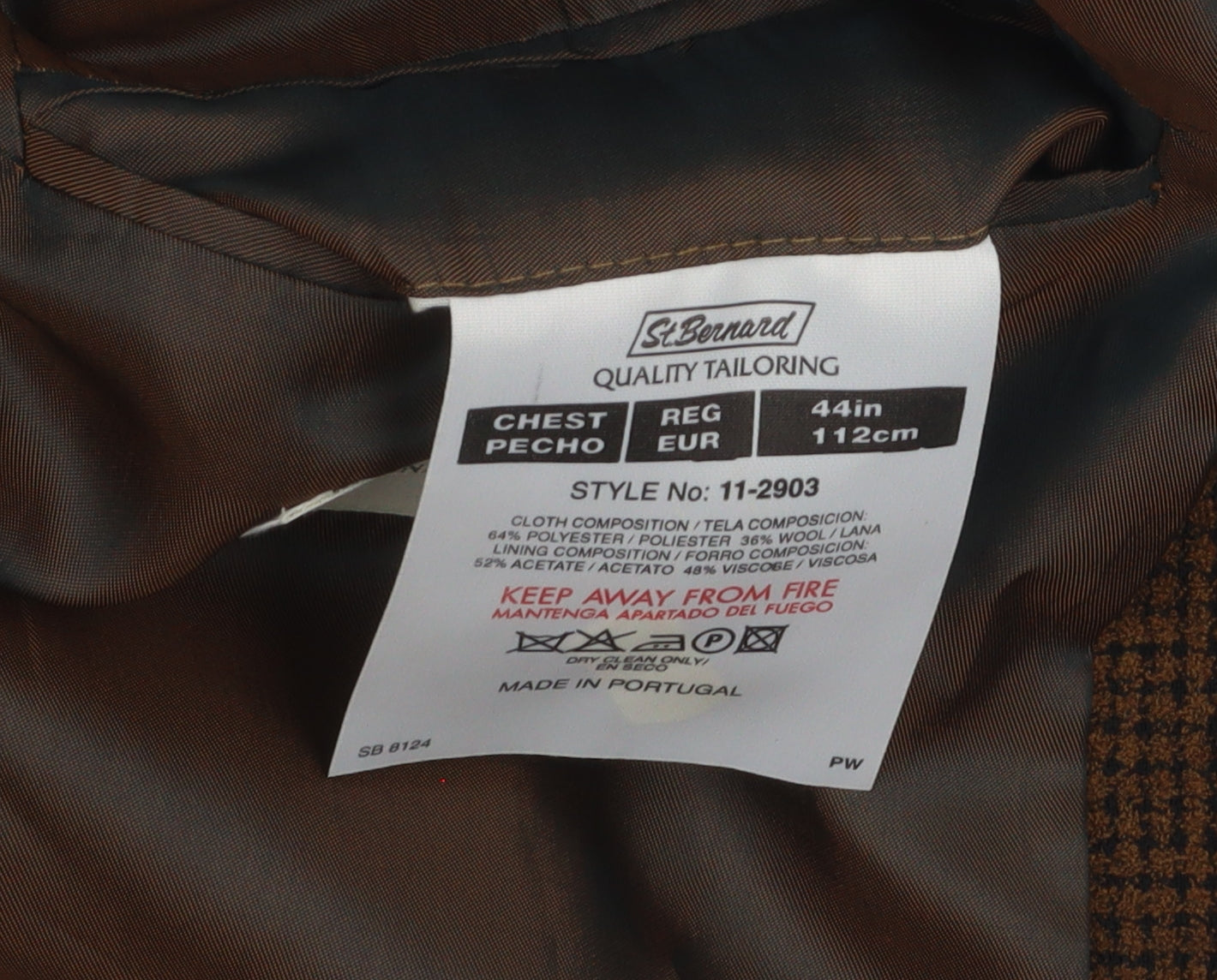 St. Bernard Men's Brown Check Blazer, Size 44 Regular