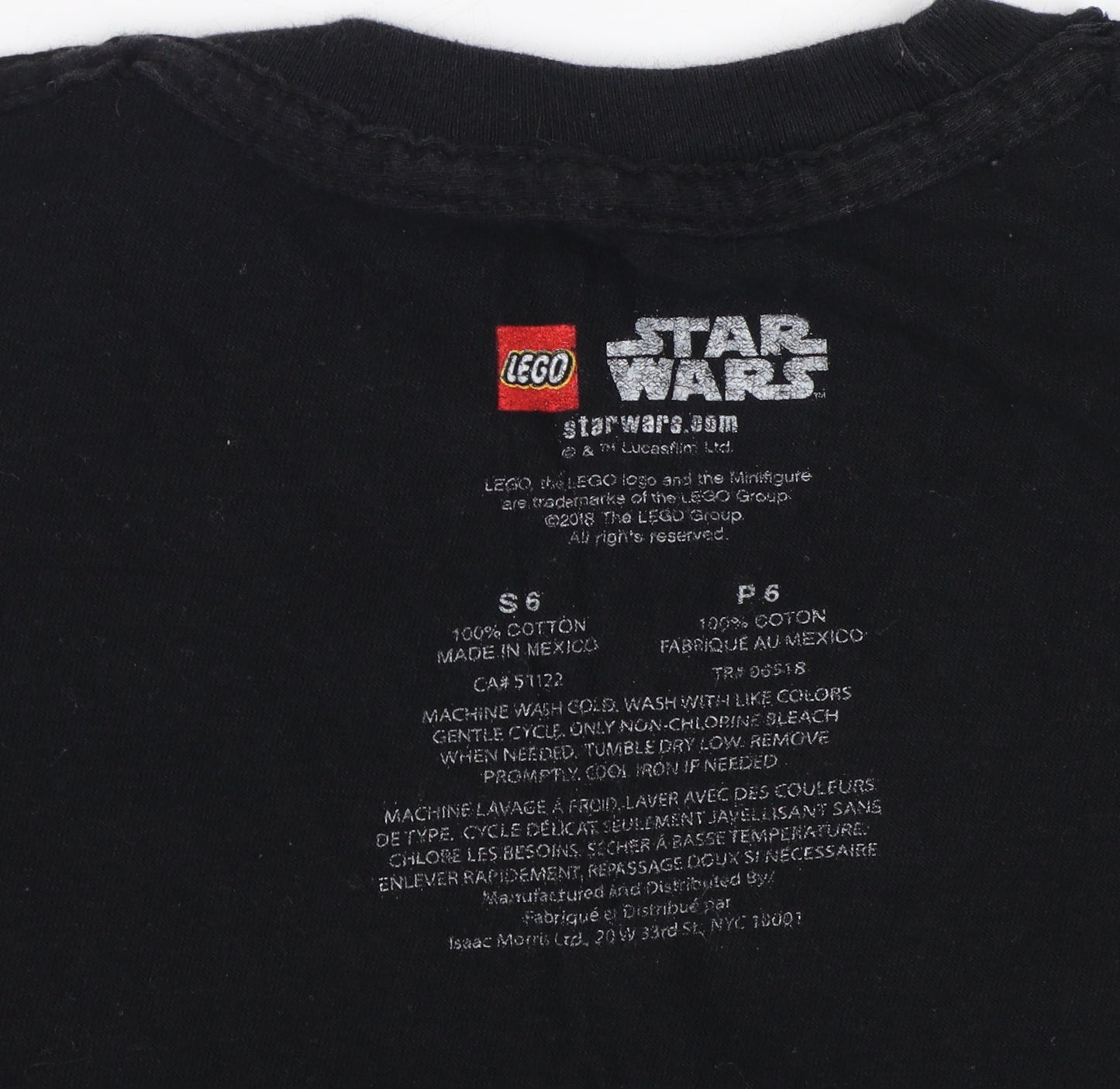 LEGO Star Wars Boys Black T-Shirt Size 6 Graphic Movie Print