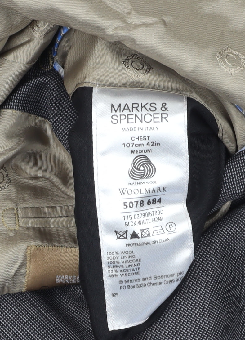 Marks and Spencer Men's Grey Wool Blazer, Size 42R, Classic Fit