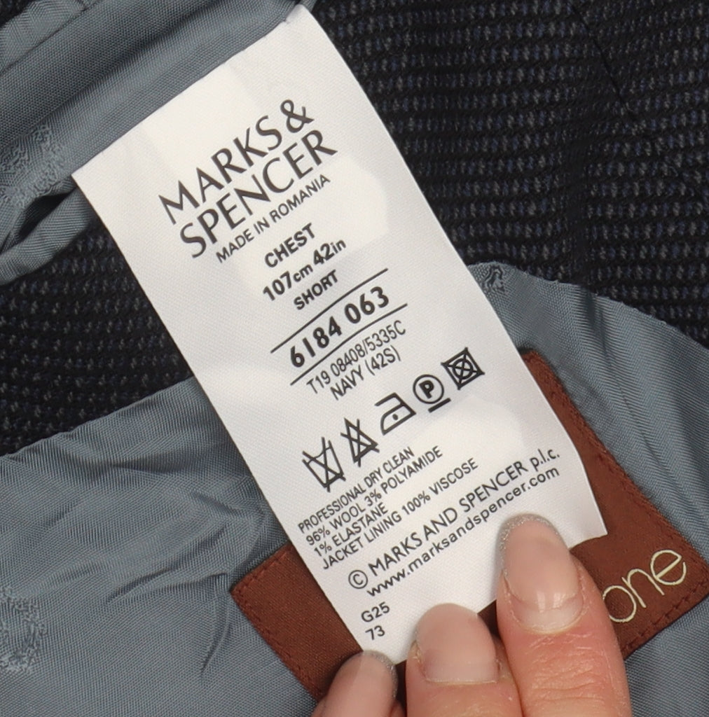Marks and Spencer Men's Navy Blazer, Size 42S, Herringbone
