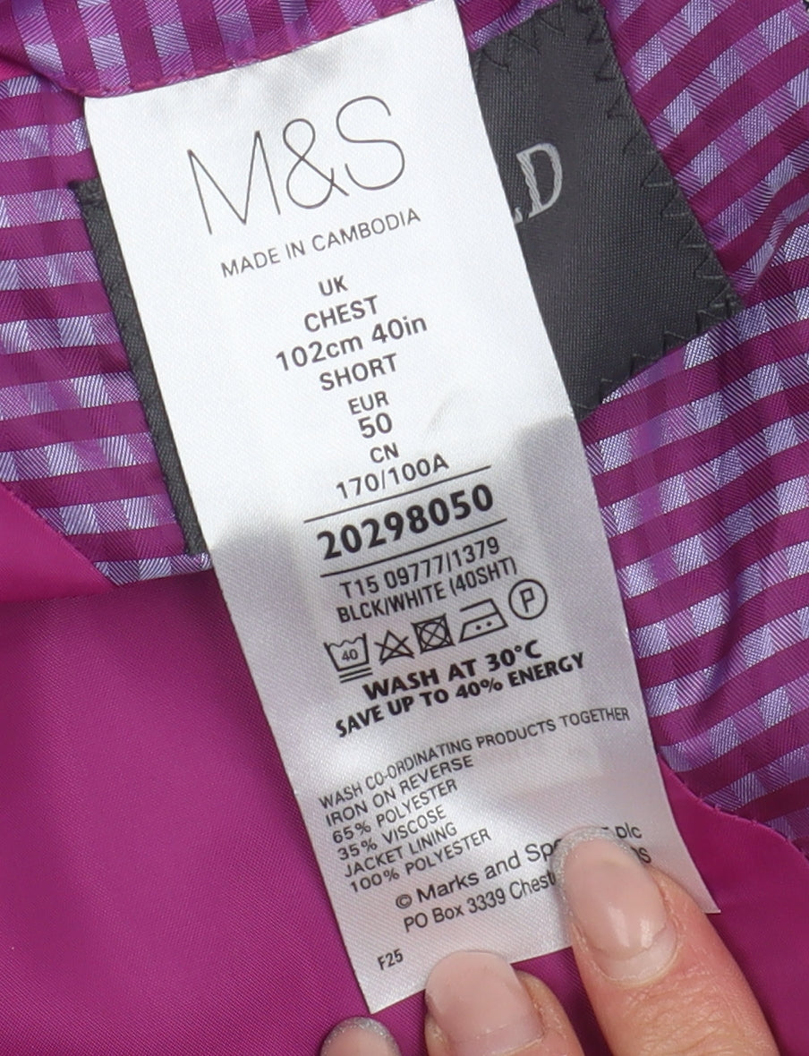 Marks and Spencer Men's Grey Check Blazer, Size 40S