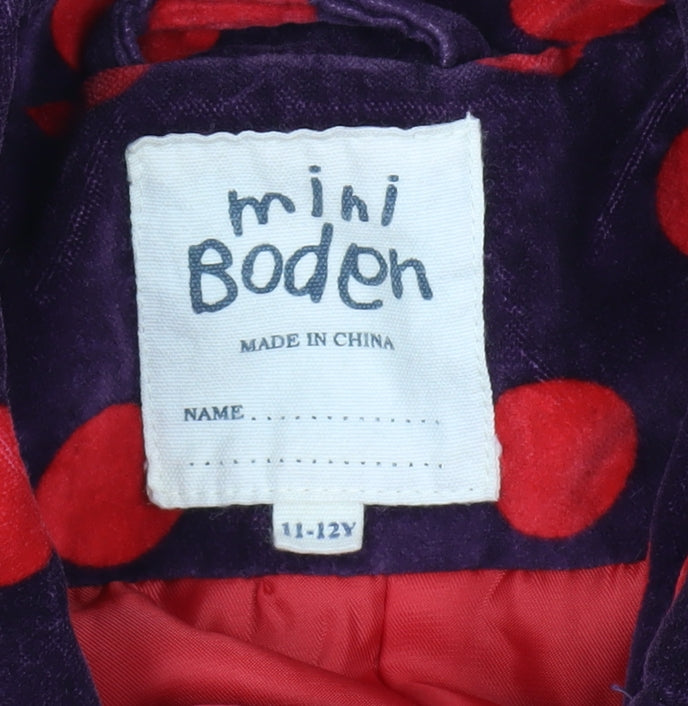 Mini Boden Girls Polka Dot Velvet Coat, Size 11-12, Multicoloured