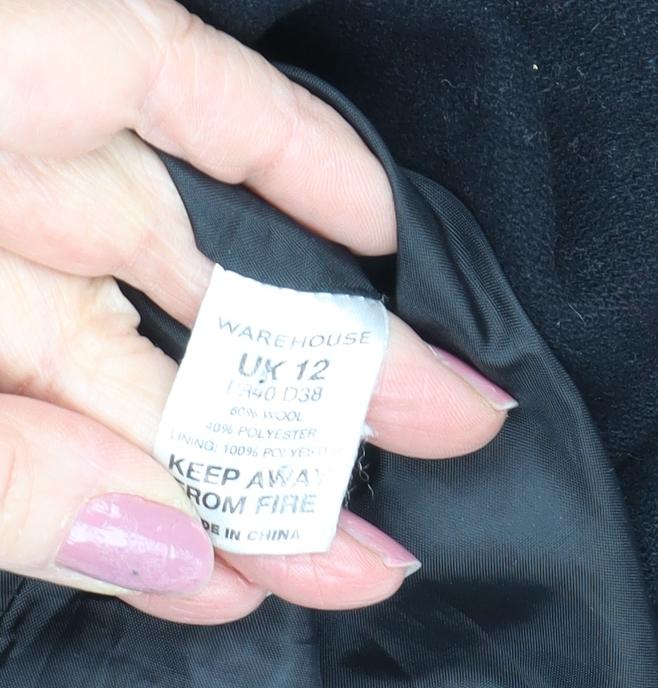 Warehouse Women's Black Military Coat Size 12