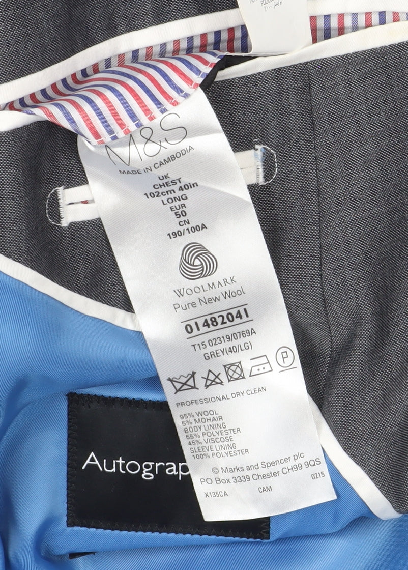 Marks and Spencer Grey Wool Suit Jacket, Men, 40L