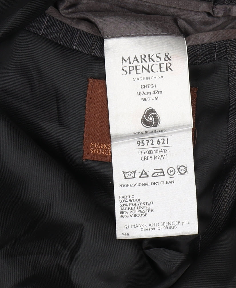 Marks and Spencer Men's Grey Striped Suit Jacket 42R