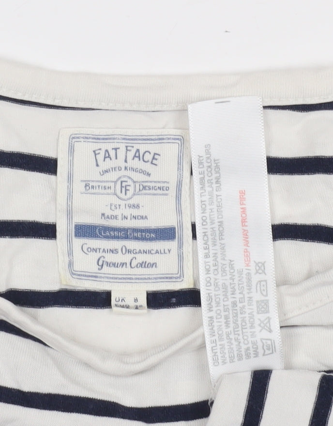 Fat Face Women's White Breton T-Shirt UK 8