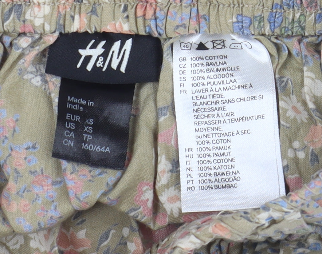 H&M Women's Beige XS A-Line Floral Short Skirt