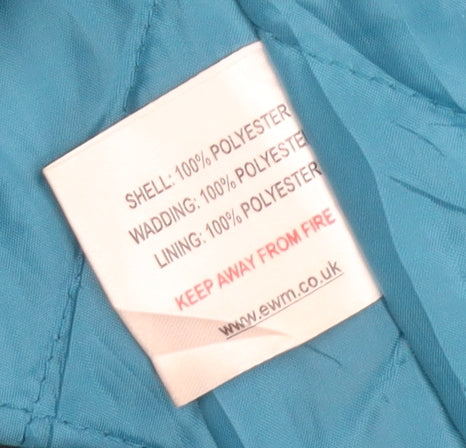 EWM Women's Blue Parka Jacket Size 12, Hooded, Button Accents