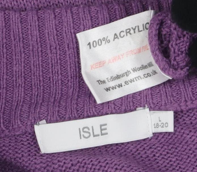 ISLE Women's Purple Cable-Knit Full Zip Jumper L