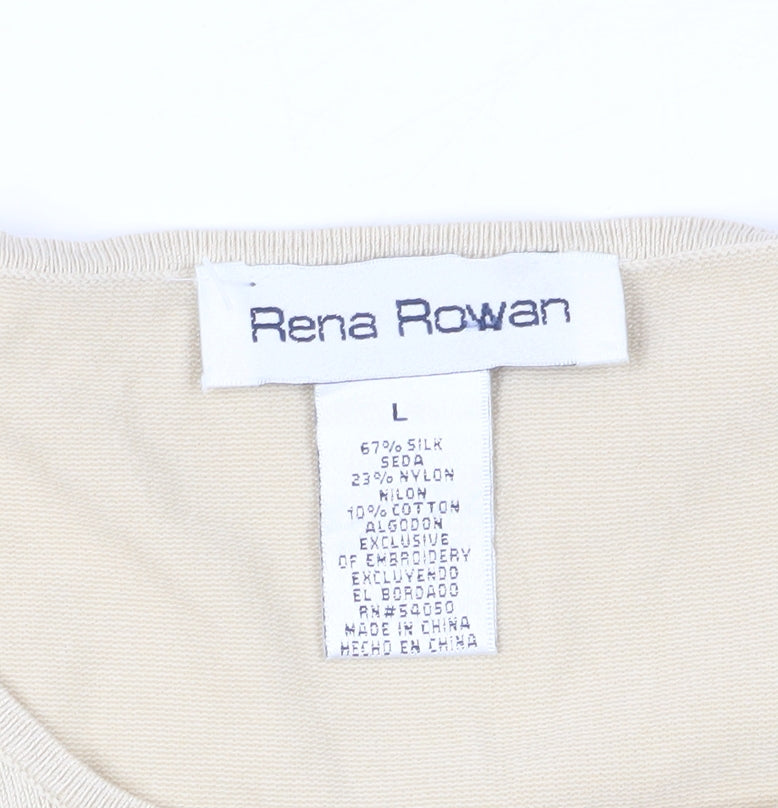 Rena Rowan Beige Women's L Silk Blend T-Shirt