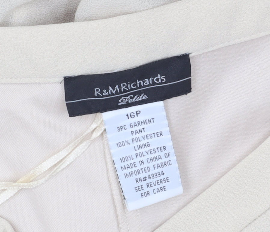 R & M Richards Women's Beige Plus Wide-Leg Trousers
