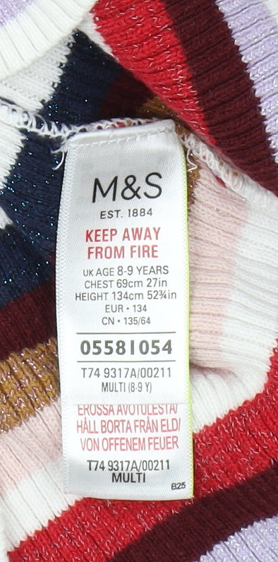 Marks and Spencer Girls Multicoloured Striped Pullover Size 8-9 Years