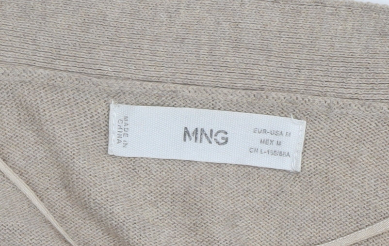 MNG Women's Beige V-Neck Cardigan M Lightweight Knit