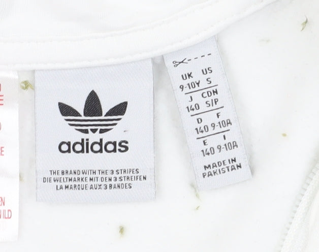 Adidas Girls Full Zip Hoodie, White & Grey, 9-10 Years