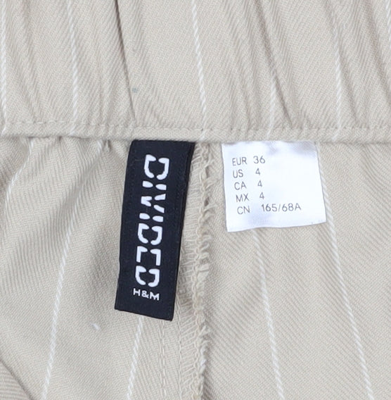 H&M Women's Beige Striped Straight Trousers - Size 8