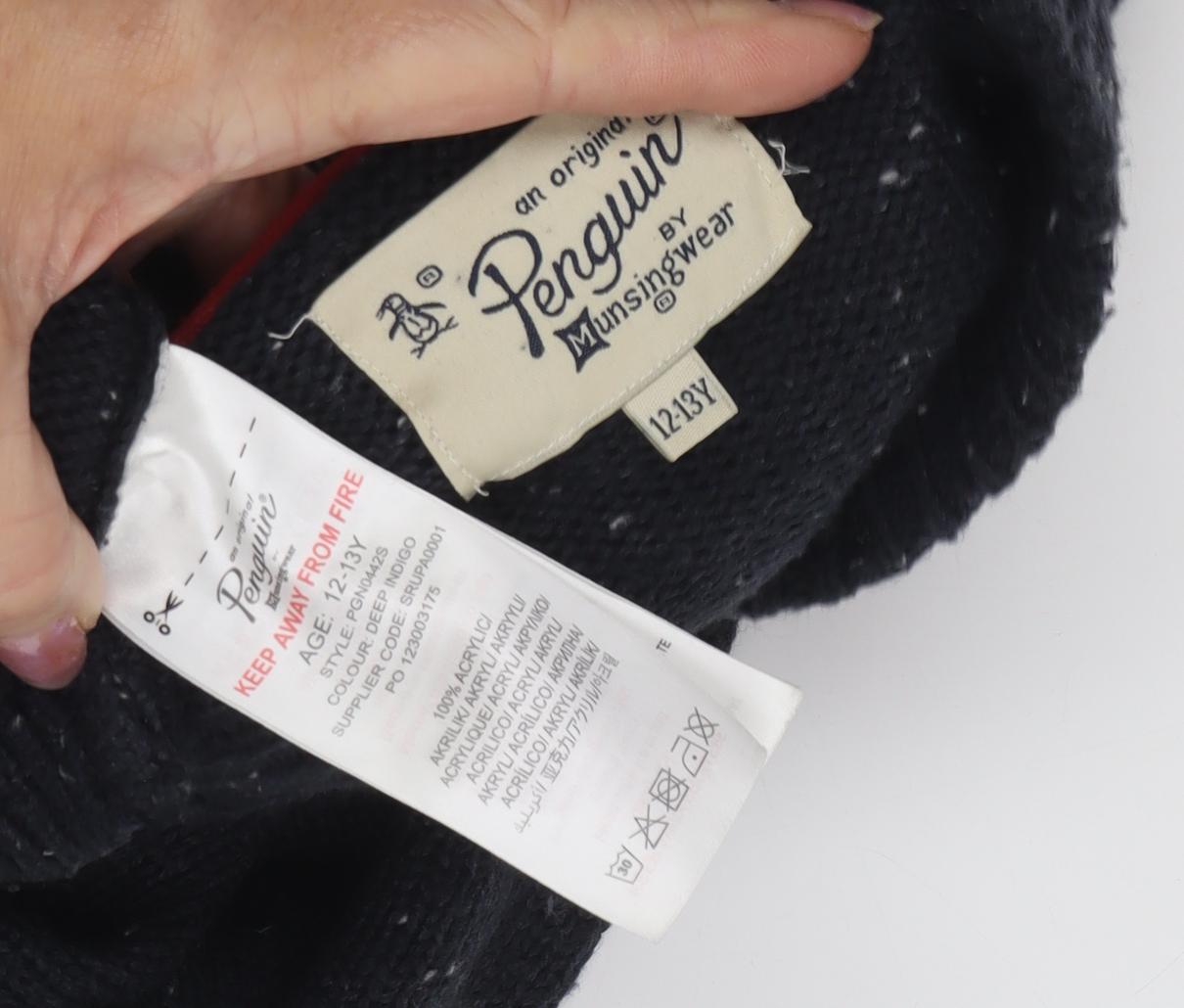 Penguin Boys Black Collared Cardigan 12-13 Years