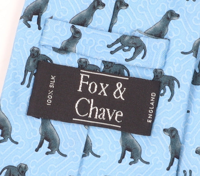 Fox & Chave Men's Blue Silk Animal Print Tie