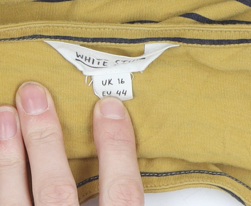White Stuff Women's Yellow Striped T-Shirt, Size 16
