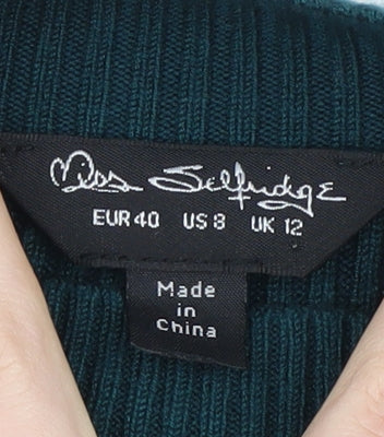 Miss Selfridge Green Bodycon Mock Neck Dress Size 12