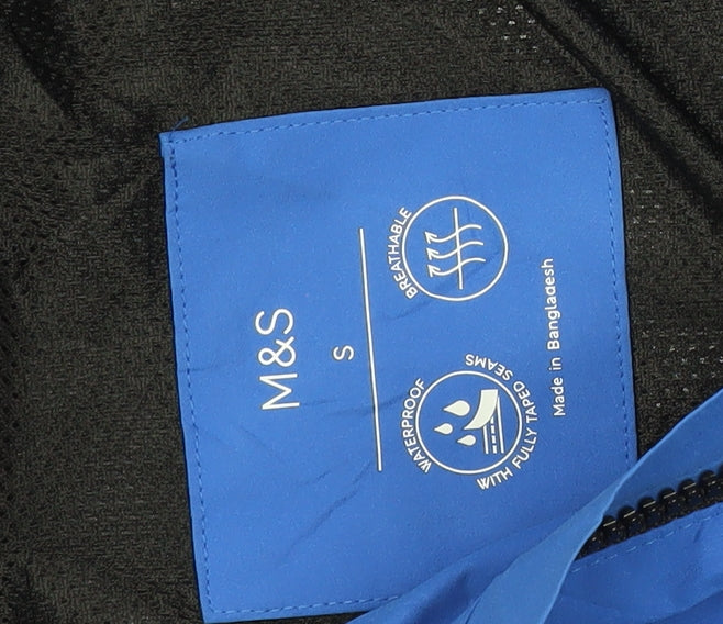 M&S Men's Blue Waterproof Rain Coat, Size S, Hooded