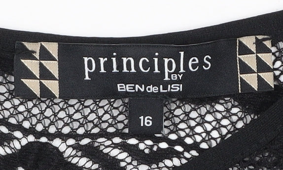 Principles Black Lace Blouse 3/4 Sleeve Women Size 16