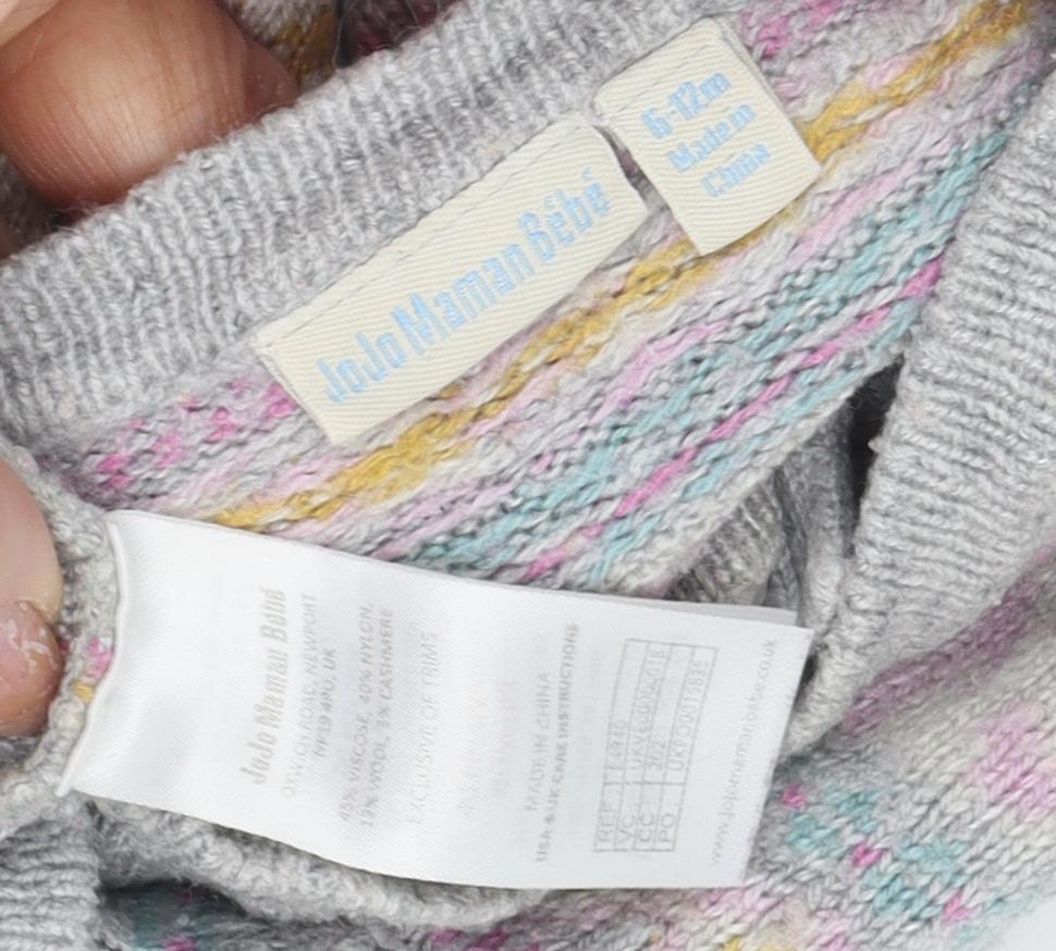 JoJo Maman Bébé Grey Fair Isle Knit Girls Cardigan 6-12 Months