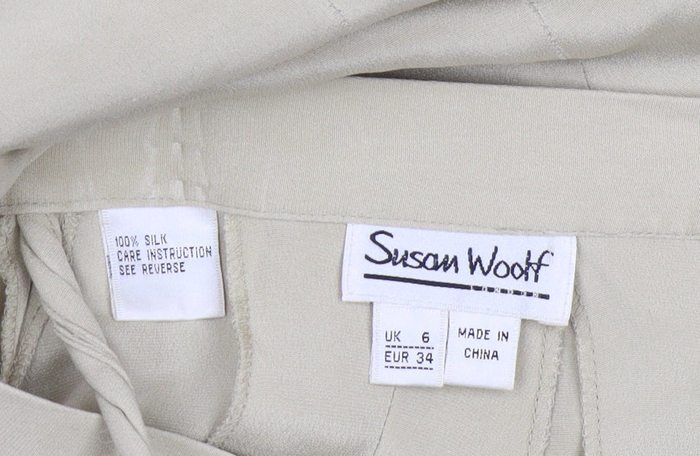 Susan Wooff Women's Beige Pleated Silk Long Skirt, Size 6