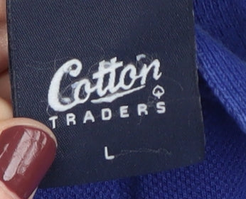 Cotton Traders Men's Blue Long Sleeve Polo Shirt L