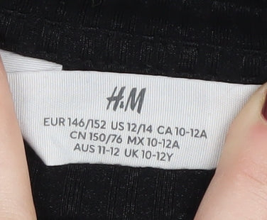 H&M Girls Black Ruched Long Sleeve Dress Size 10-12 Years