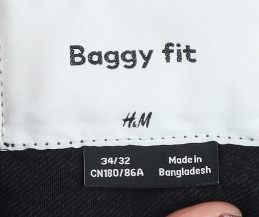H&M Women's Black Baggy Jeans Size 34/32 Relaxed Fit